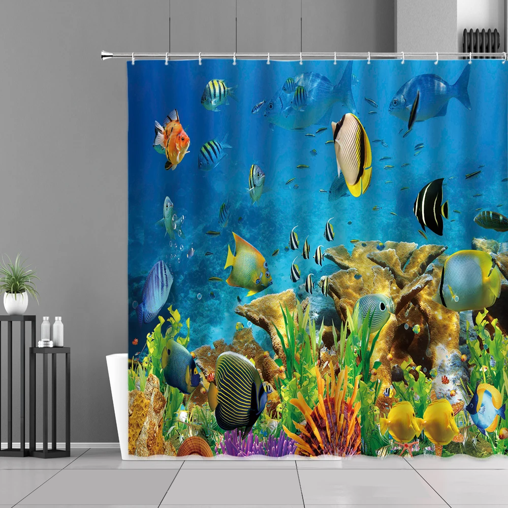 

Undersea Scenery Coral Reef And Tropical Fish Shower Curtain Set Ocean Theme Bathroom Curtains Realistic Bathtub Accessories
