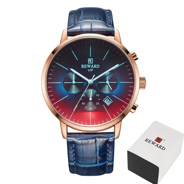 leather blue add box Новые часы с черным сетчатым ремешком, модные спортивные часы мужские часы, лучший бренд, Роскошные водонепроницаемые часы с хронографом, Relogio Masculino - Цвет: leather blue add box