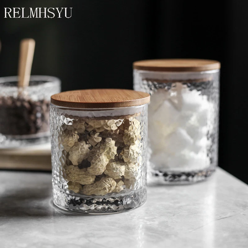 

1PC Japanese Style Glass Sealed Jars Bamboo Wood Lid Tea Cans Snack Storage Small Coffee Bean Jars Home Kitchen