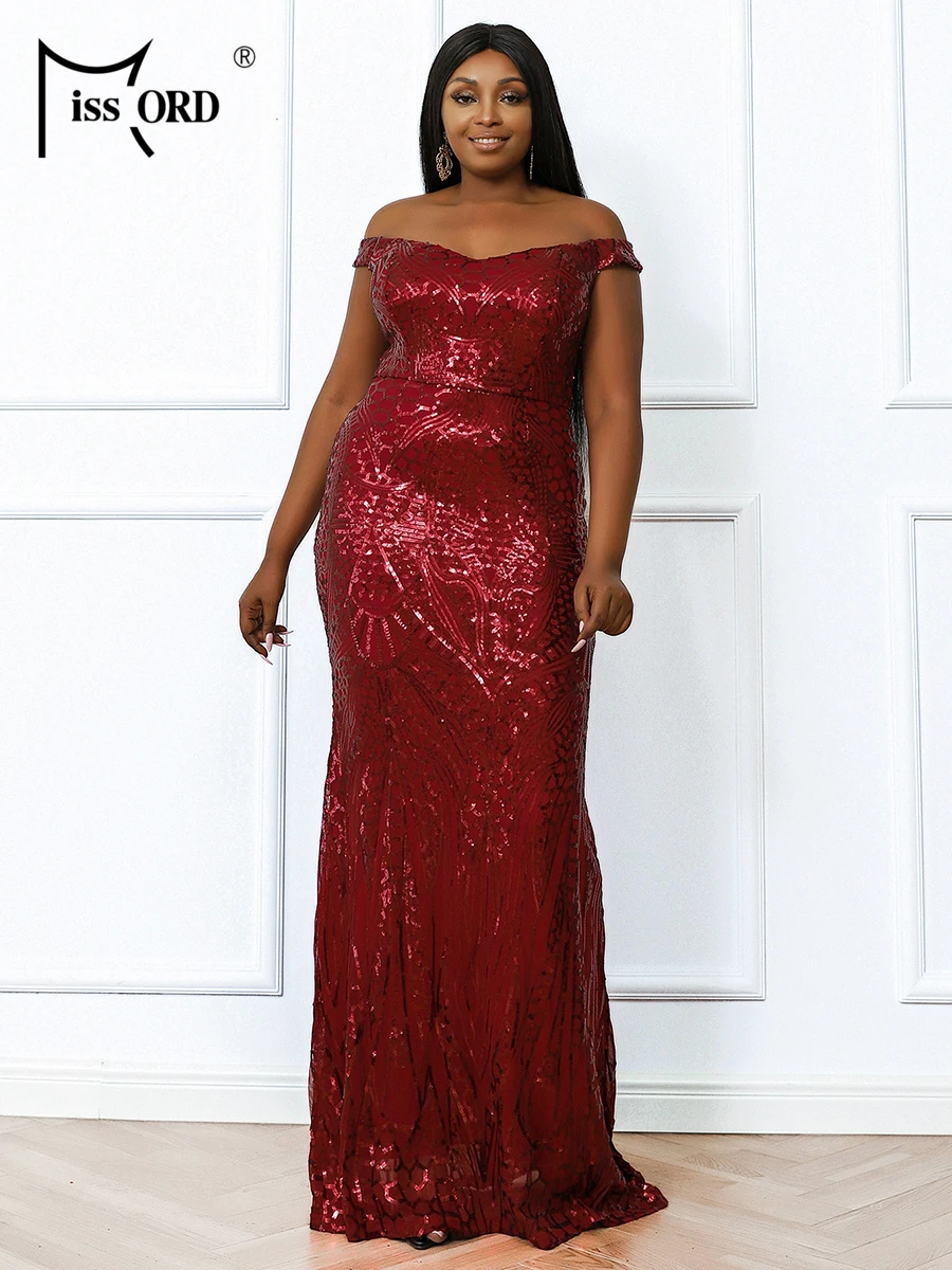 Missord Summer 2022 Plus Size Women Fashion Evening Dress Sexy Maxi Prom Sequin Backless Party Elegant Vintage Red Curve Dresses