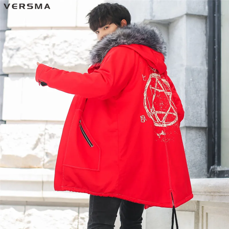 VERSMA Корейская Harajuku Теплая мужская зимняя куртка, ветровка, хип-хоп Уличная русская Вельветовая длинная куртка, пальто, дропшиппинг