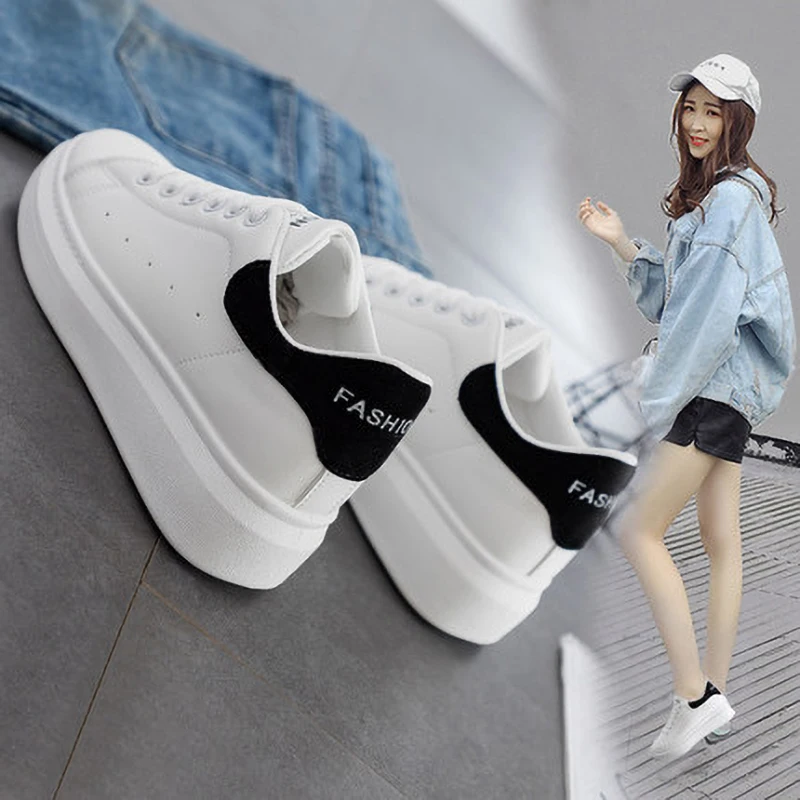 

Women's Sneakers Casual Fashion Spring Breathable Shoes Lace-up Low To Help Comfortable Plus Size Women's Flat White Shoes New