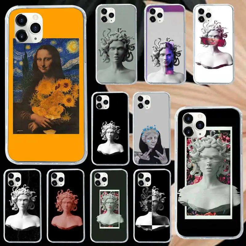 

Medusa David Mona Lisa Phone Case for iPhone 11 12 mini pro XS MAX 8 7 6 6S Plus X 5S SE 2020 XR Luxury brand shell funda
