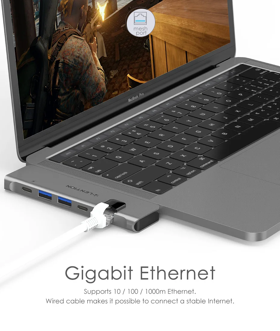 USB C концентратор с 40 Гбит/с Thunderbolt 3100 Вт питания, 4K HDMI, 2 USB 3,0, type C, гигабитный Ethernet адаптер для нового Mac Air