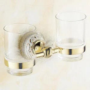 Double Cup Holder Роскошный держатель для полотенец, настенный набор аксессуаров для ванной комнаты, керамический твердый нержавеющий набор для ванной, хромированный держатель для туалетной щетки - Цвет: Double Cup Holder