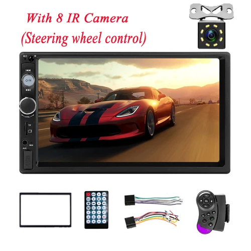 Wheel 8 IR Camera AMPrime 2 din car radio 7" HD Player MP5 Touch Screen Digital Display Bluetooth Multimedia USB 2din Autoradio Car Backup Monitor - Цвет: Wheel 8 IR Camera