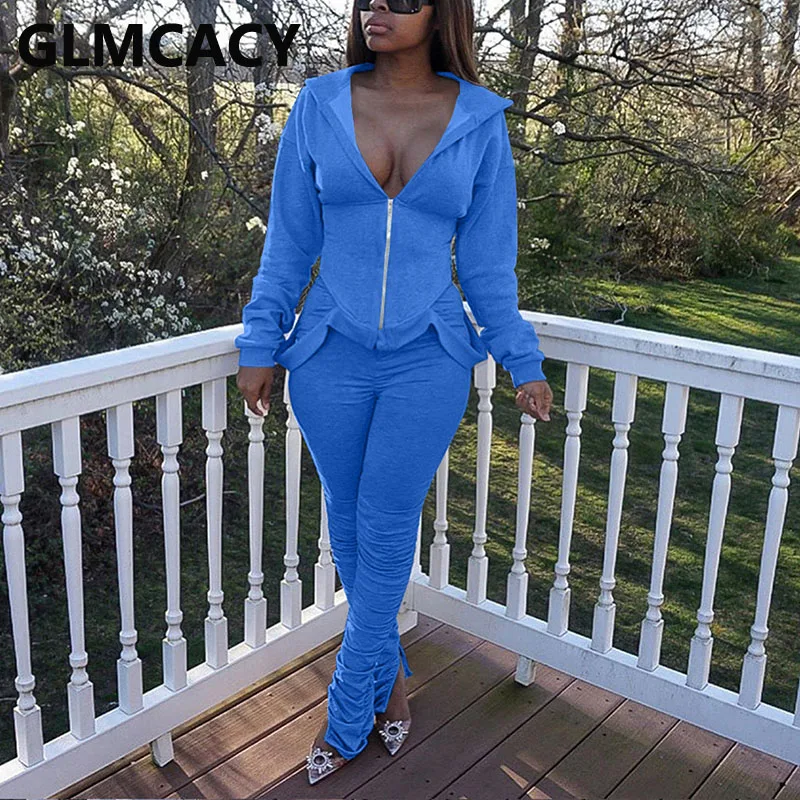 

Women Two Piece Casual Suits Long Sleeve Zipper Hoodies and Skinny Pants Set