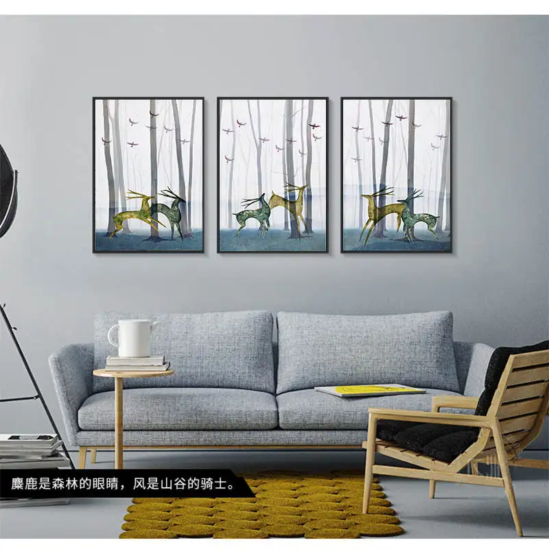 Печать на холсте настенное искусство для домашнего декора Сика олень Лес Дерево