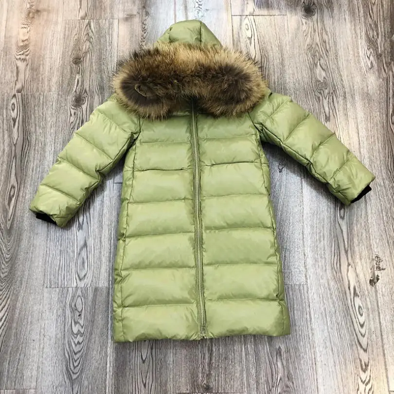 Bean green 2 Модный брендовый Детский пуховик, блестящее пальто с воротником из натурального меха, куртка-пуховик на утином пуху, детская верхняя одежда, Y2201 - Цвет: Bean green 2