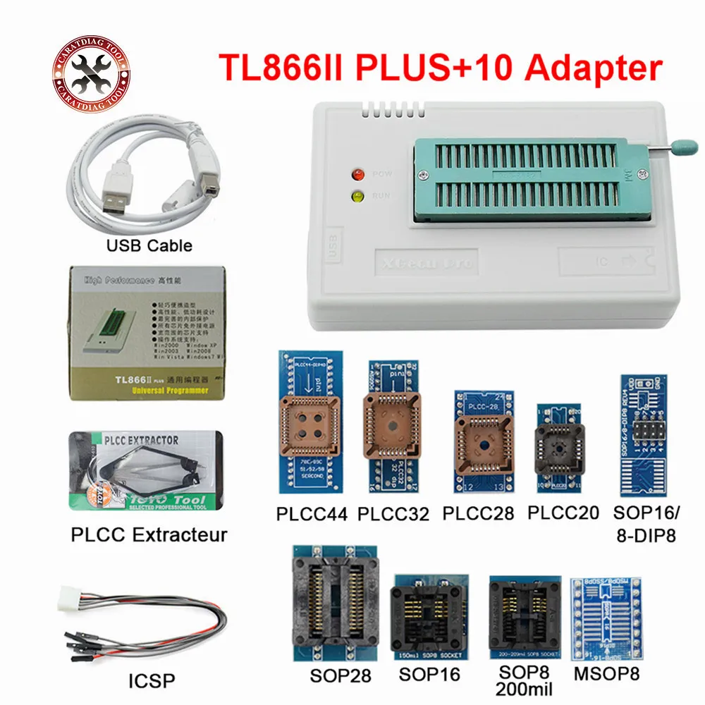 Оригинальный minipro TL866II Plus USB универсальный BIOS nand flash 24 93 25 mcu программатор + 10