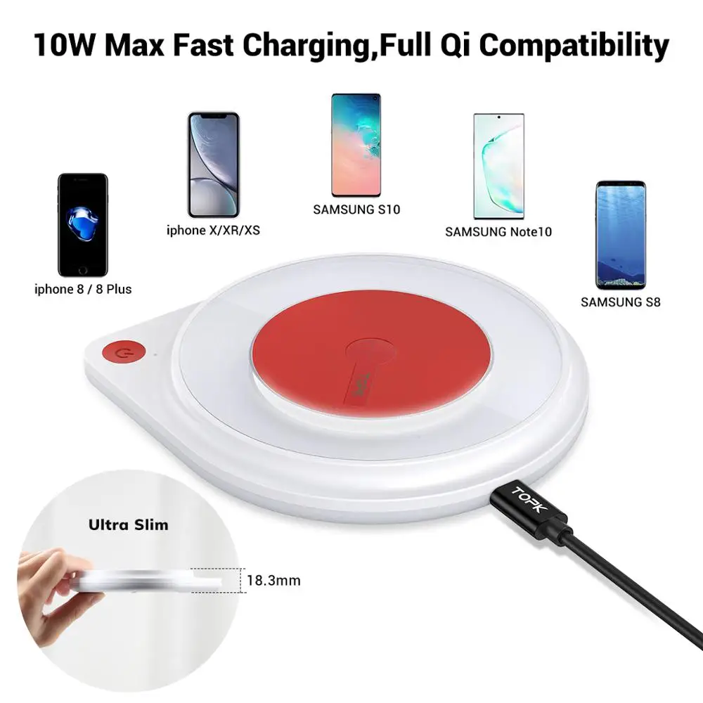 Беспроводное зарядное устройство TOPK 10 Вт для iPhone X/XS Max XR 8 Plus прикроватная лампа