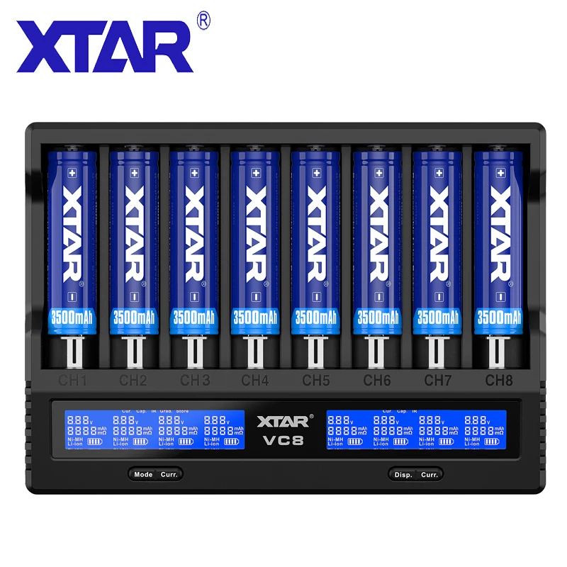 

XTAR VC8 Battery Charger 2019 Newest LCD Display XTAR Charger VC8=VC4+VC4S QC3.0 Fast Charging 26650 21700 20700 18650 Battery