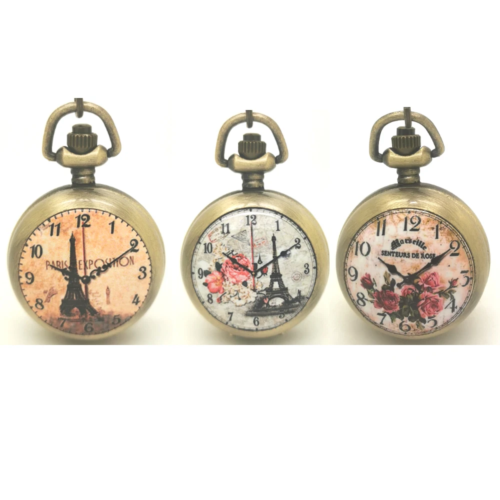 10 шт./лот винтажные эмалевые цветы башня икона зеркало кварцевые карманные часы