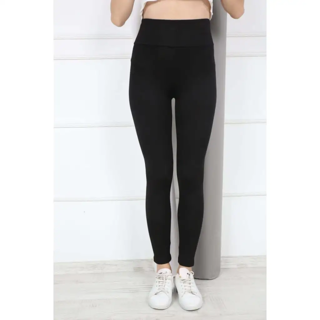 Women Black Steel Interlock Thick Belt Leggings 481