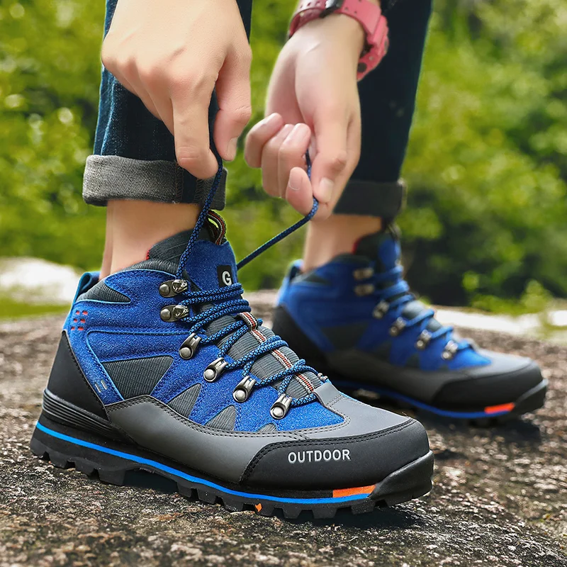 Мужская обувь для походов, водонепроницаемая кожа, альпинизм, рыбалка, новая популярная наружная высокая обувь с антискользящей подошвой.