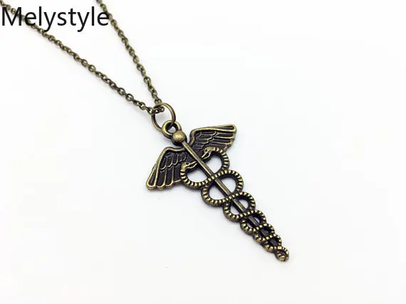 2019 Silver Color Plated Medical-Symbol Nurse Doctor Pendant Caduceus Necklace Snakes Wings Day Gifts | Украшения и аксессуары