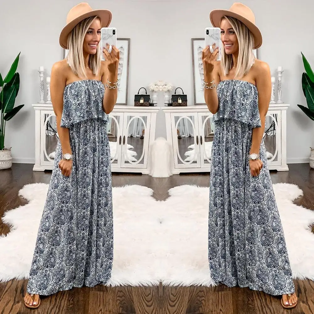 Женское пляжное платье макси летнее сексуальное с цветочным принтом и открытыми