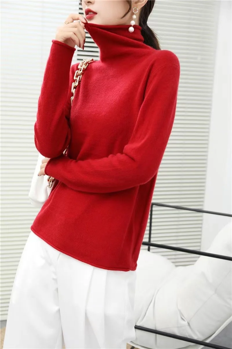 

100% cashmere bottoming pile collar design casual comfortable and versatile sweater