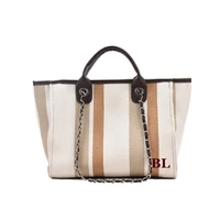 customized monogrammed cocoa stripe travel totes weekend jumbo bags personalize initial bag jute shopper bride gift canvas tote