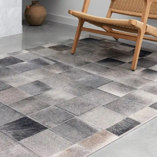 

Sqaure Cowhide Patchwork Area Rug Carpets CHARCOAL / GREY