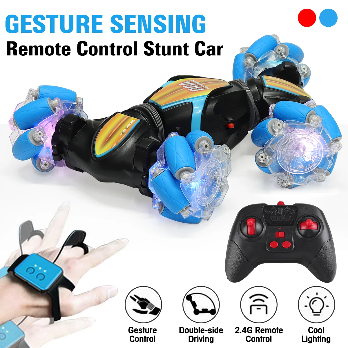 2.4G 4WD Gesture Sensing Car Remote Control Stunt Car 360° All-Round Drift Twisting Off-Road Dancing Vehicle Kids Toys W/ Lights