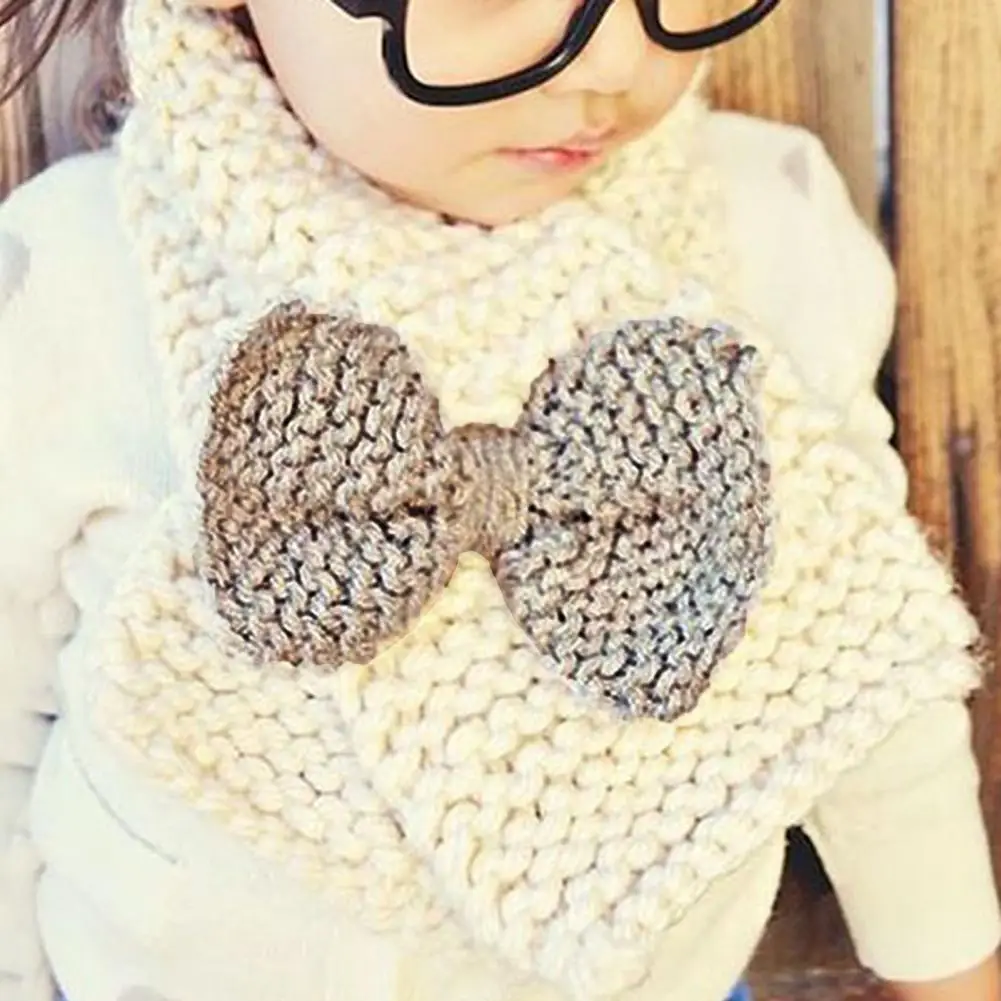 Осенне-зимний милый вязаный шейный платок с бантом для девочек круглый шарф