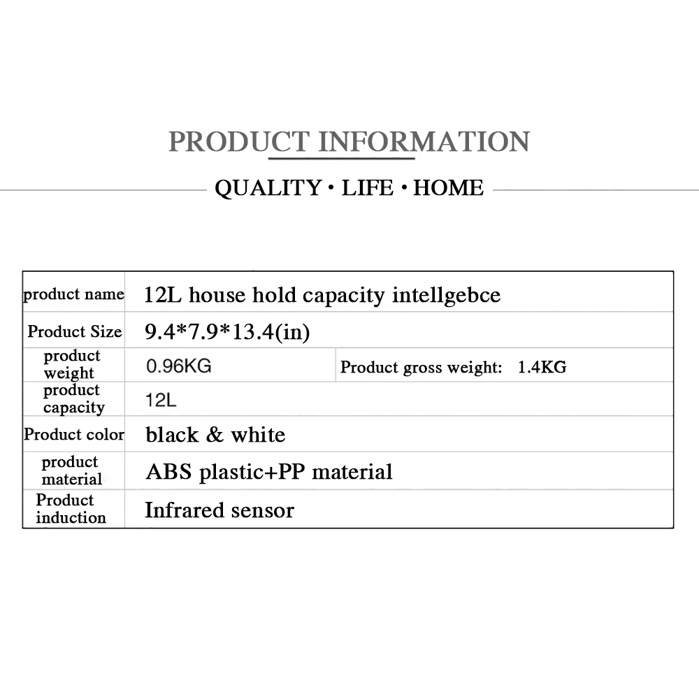 

Electric Waste Bin Generic Home Office Storage Bathroom Garbage Automatic Sensor Dustbin 1PC Touch Intelligent Trash Can