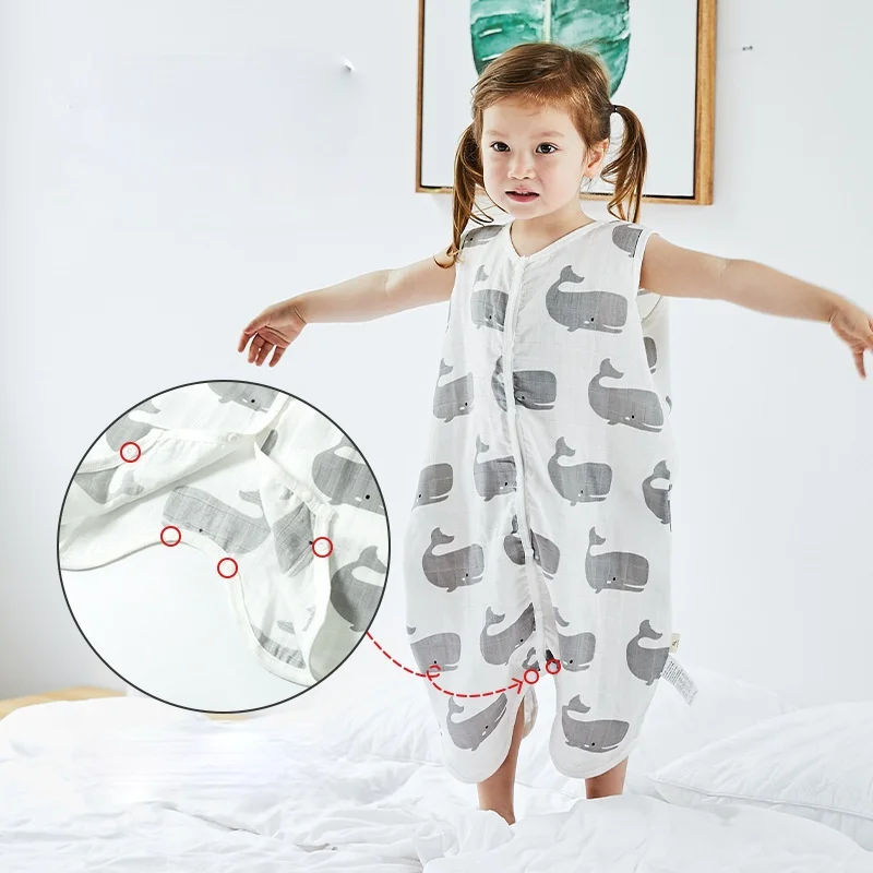

Baby Pajamas One Piece Summer Baby Girl Muslin Blanket Sleeveless Baby Sleeping Bag Cotton Toddler Jumpsuit 0-3Y Baby Homewear