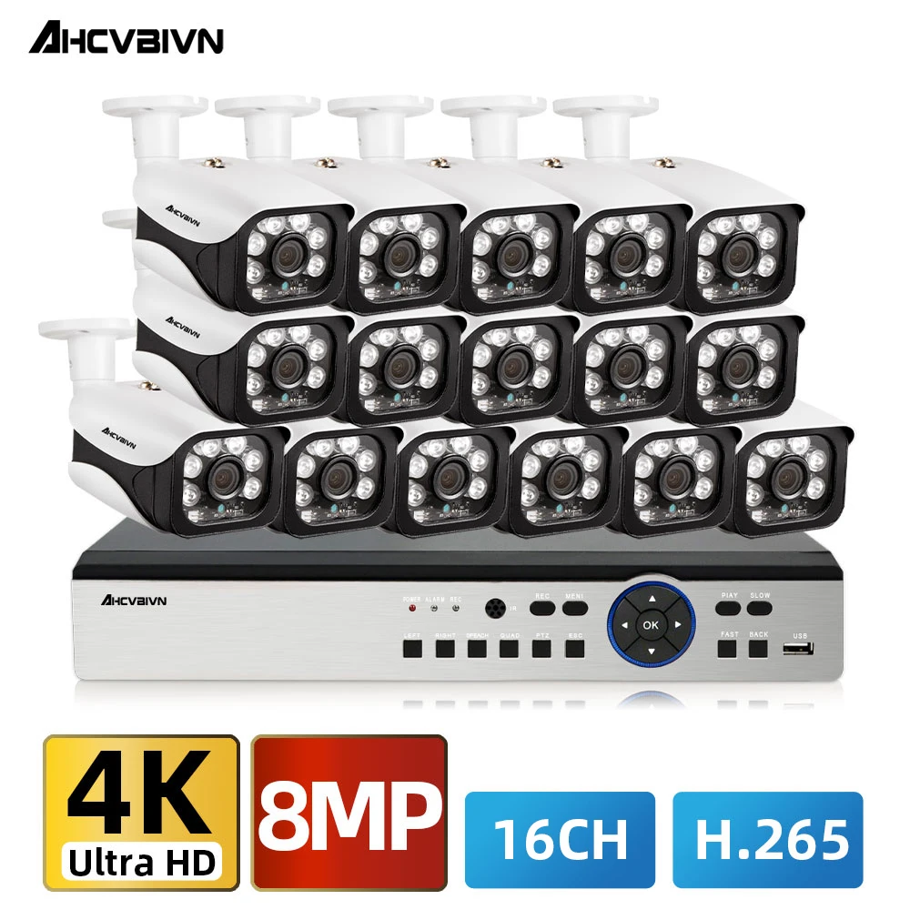 Система видеонаблюдения AHCVBIVN 4K AHD 16 канальная DVR камера безопасности комплект
