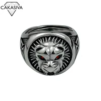 s925 vintage thai silver leopard head opening ring personality trendy men silver jewelry ring gift