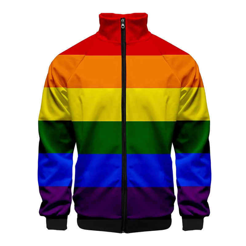 

Fashion 3D Stand Collar Hoodies Men Women Rainbow Flag Lesbians Gays Zipper Hoodie Casual Long Sleeve Jacket Coat Clothes