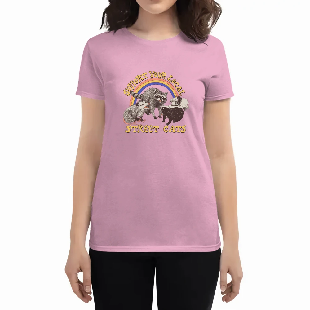 

Street Cats Print Tshirt Woman Anime Summer Cotton Tops Simplicity Hip Hop Anime T Shirt Casual Loose O Neck Woman t-shirt