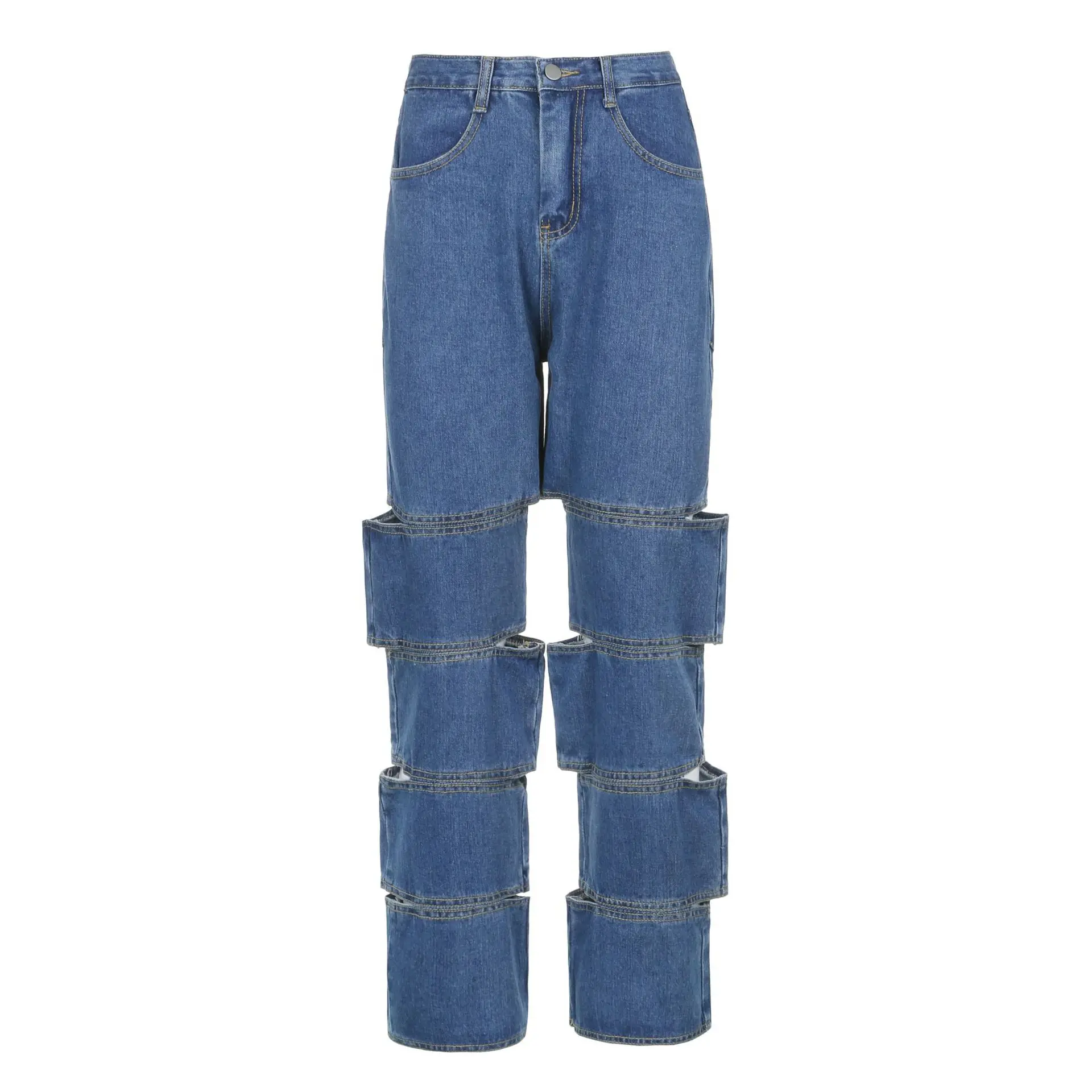 

Street Design Sense Broken Hole Hollowed Out High Waisted Jeans Sold Quickly In Autumn and Winter Europe and America