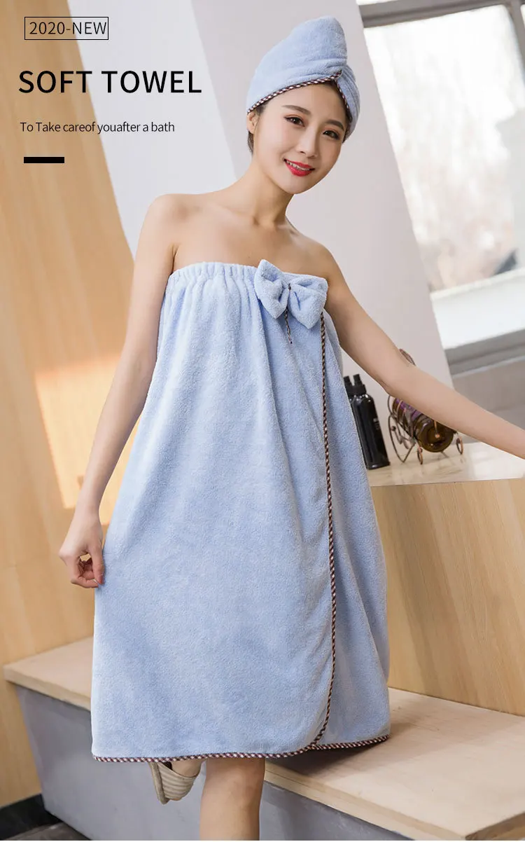 

2pcs/set Towelling Bathrobe Bathroom Soft Microfiber Magic Absorbent Towel Beach Bathrobe Towels for Women Quick- Dry Bath Towel