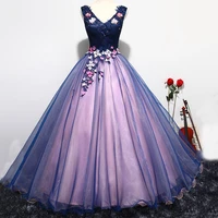 party prom formal dress v neck sleeveless classic flower appliques noble ball gown sweet quinceanera dresses