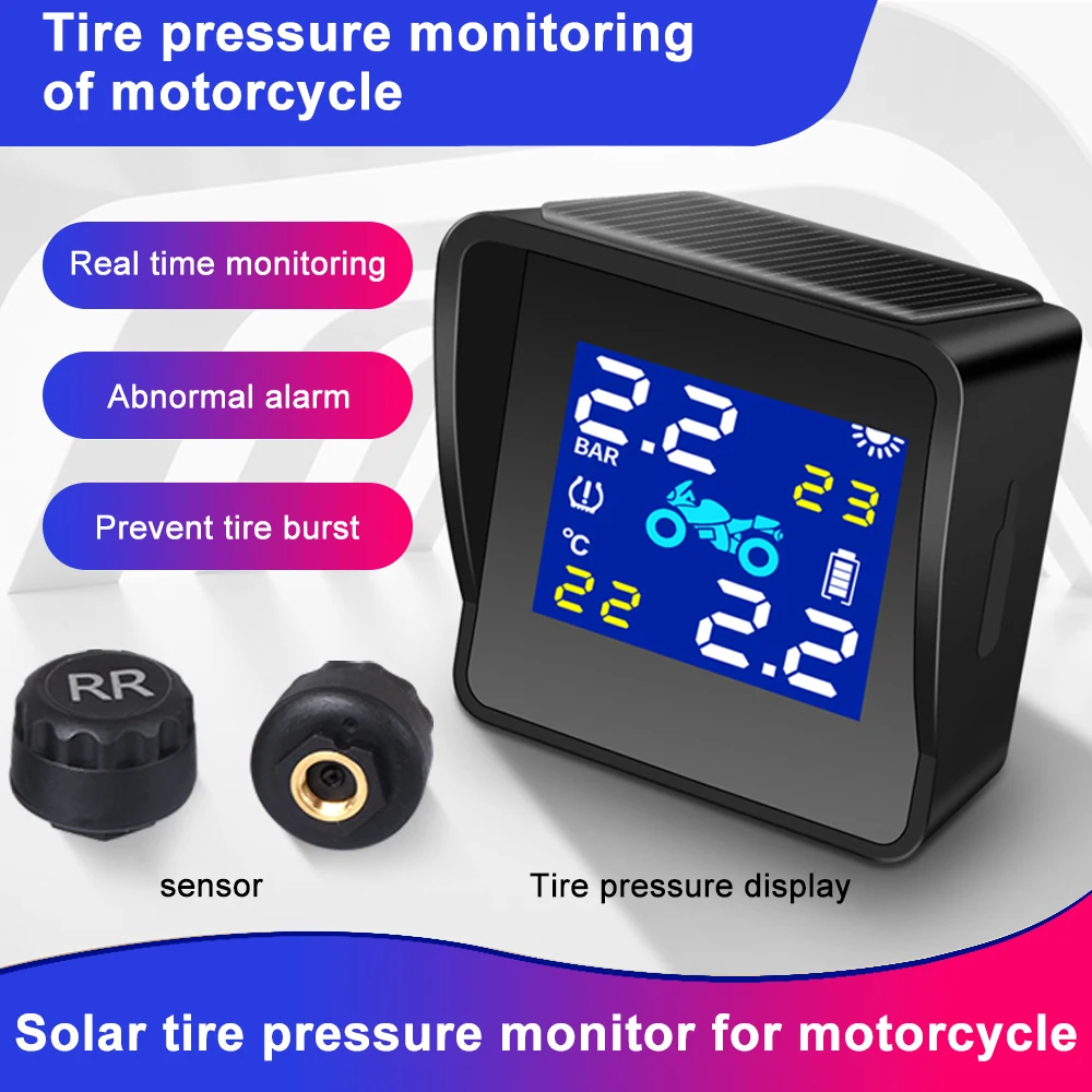 Motorcycle TPMS  Motorbike Tire Pressure Monitoring System for Moto Motor Bike Solar Waterproof Sensor TMPS