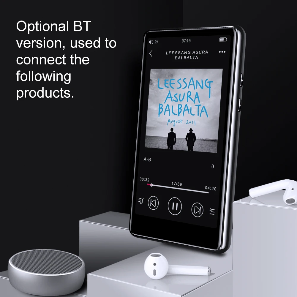 

BTSMONE MP3 Player Support Bluetooth 5.0 with High Resolution and Full Touch Screen Built-in Speaker HiFi Lossless Sound Player
