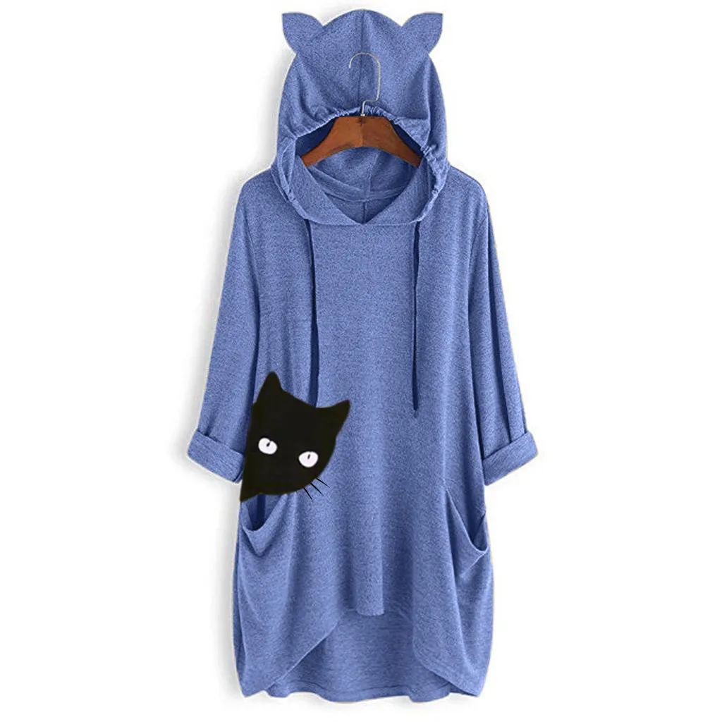 Kawaii Kat Oren/блузка с принтом Vrouwen, топы, толстовки, Толстовка Herfst с капюшоном Zakken Dames, Uitloper Jassen, плюс размер# YL5