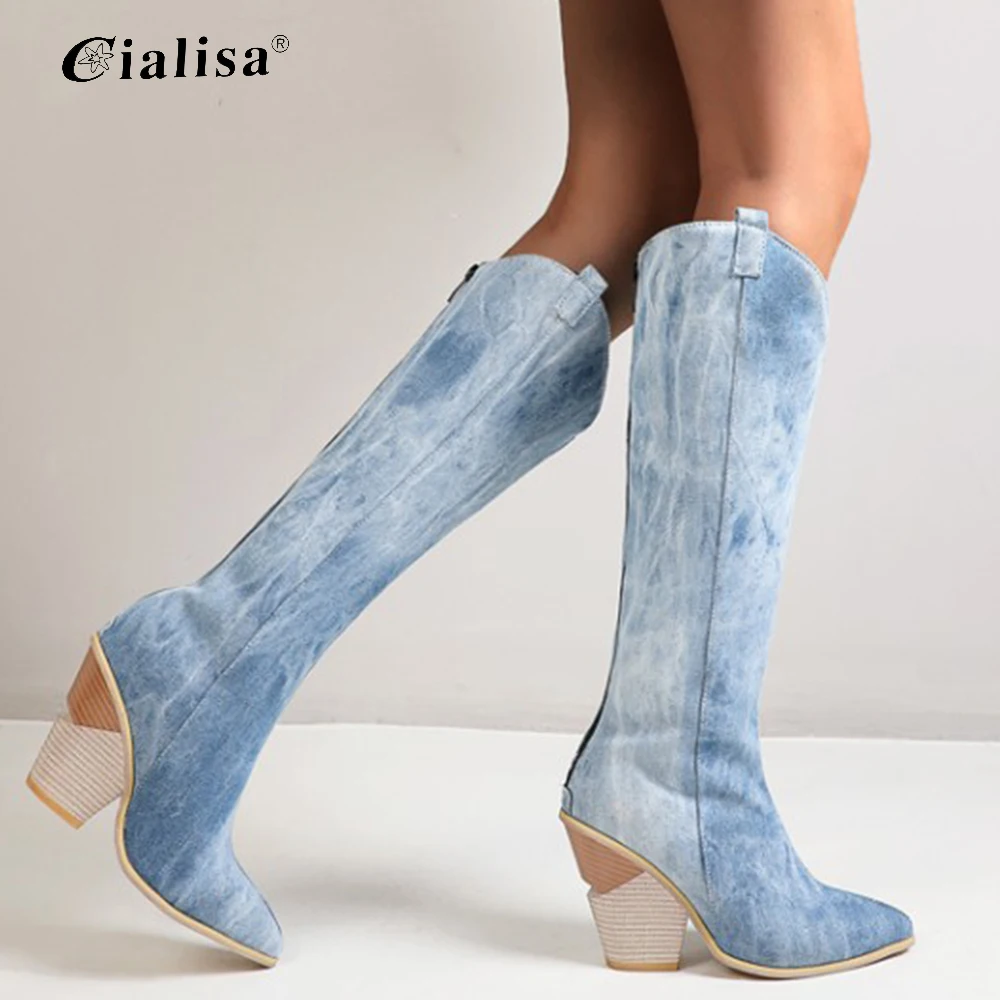 

Kanseet Thigh Fashion Autumn Spring Sexy Knee High Heel Shoes Big Size 34-46 Woman Boots