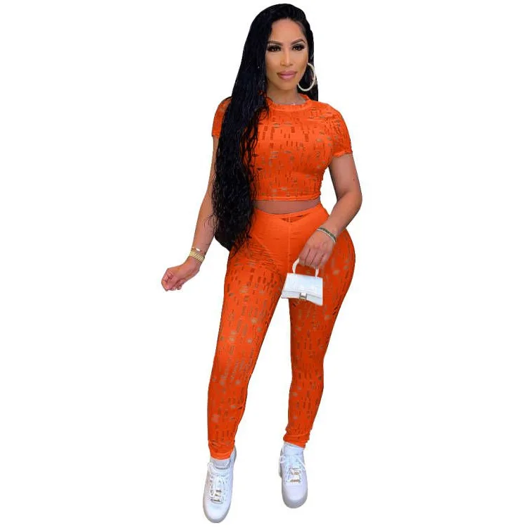 

Women's Hole Solid Color Tight Sexy Sports Leisure Two Piece Set