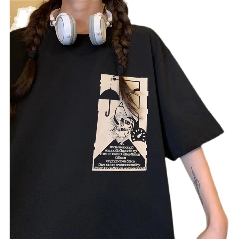 

Umbrella coffee pot print loose short sleeve 2021 new lovers T-shirt