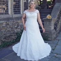 elegant plus size wedding dress scoop cap sleeves a line appliqued lace bridal gown 2020 vestido de novia customized