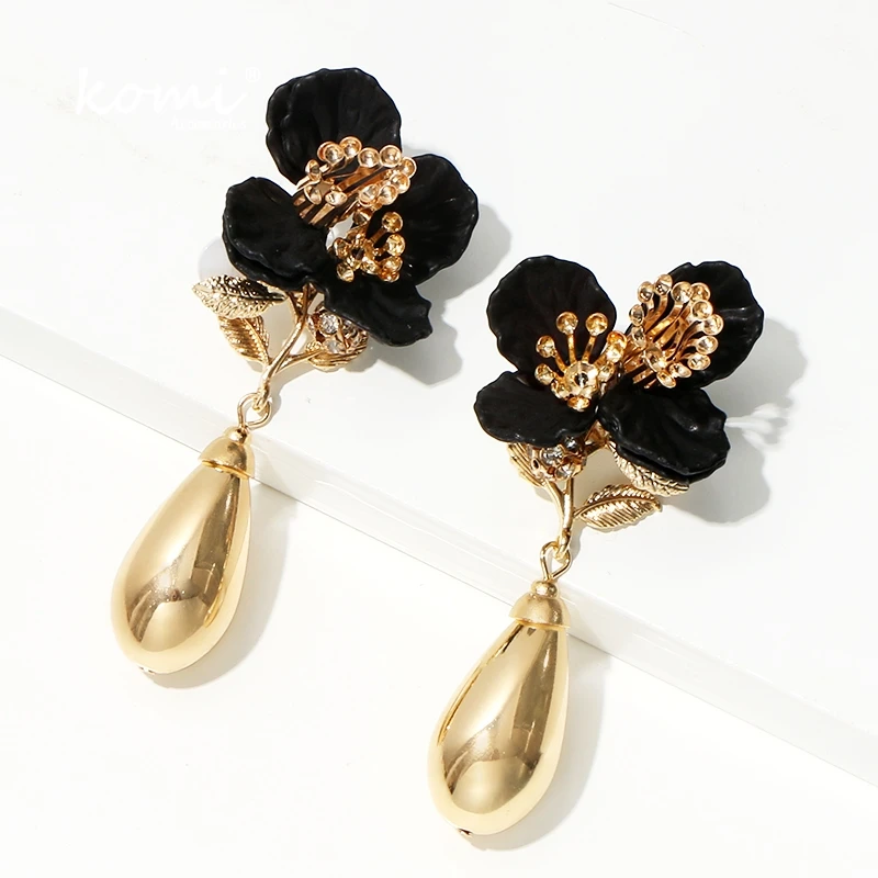 Коми новые ZA Цветочные металлические жемчужные очаровательные Висячие серьги