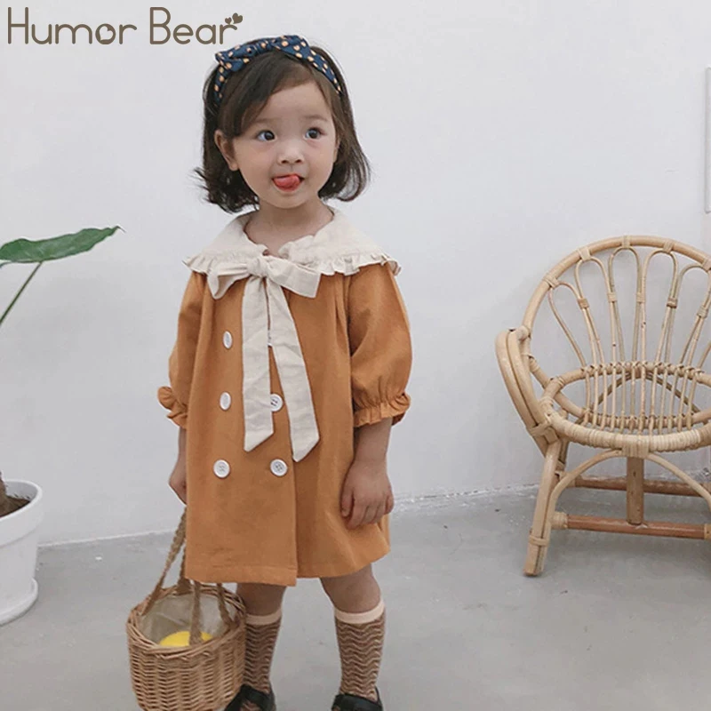 Детское двубортное платье для девочек с большим отворотом на весну/осень |