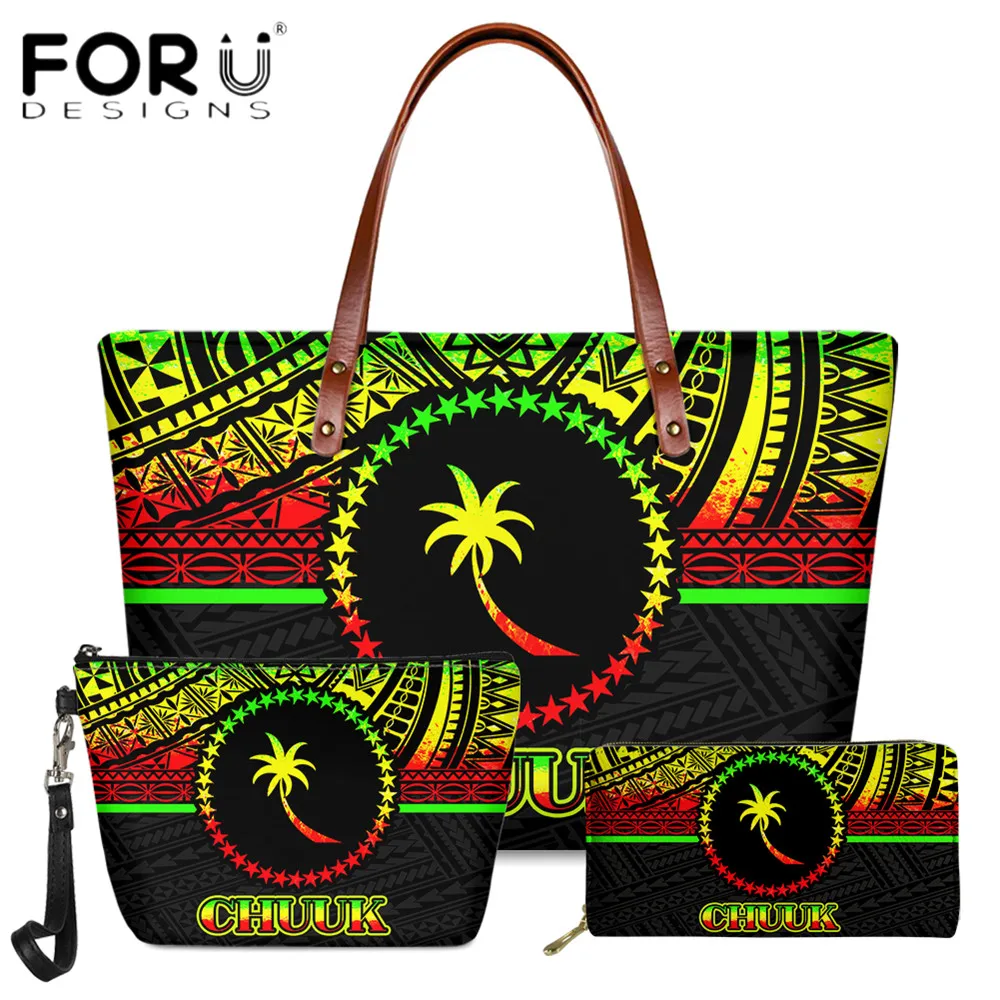 

FORUDESIGNS/Новое поступление, комплект из 3 предметов, Для женщин сумки из натуральной кожи и сумочка в комплекте; Чуук полинезийская принт Трайб...