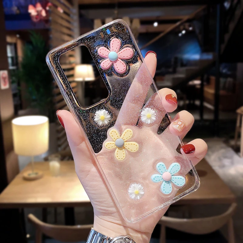 Прозрачный чехол с блестками и цветами из эпоксидной смолы для Huawei P40 Lite P20 Mate 30 20