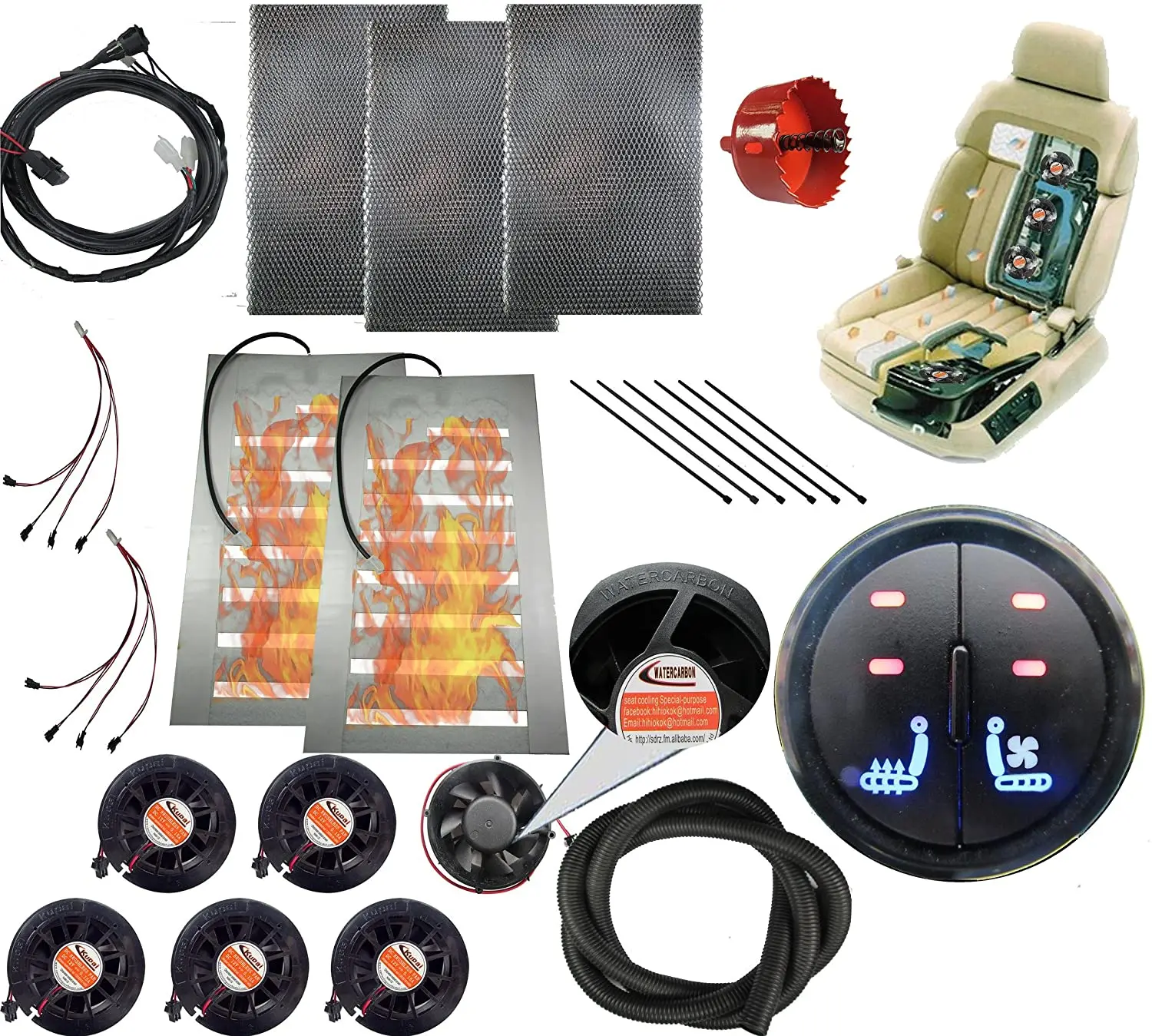 

WATERCARBON 12v car Heated and Cooled seat pad Kits System Left/Heated Right/Cooling 2 Button Round Switch Automotive seat Warme