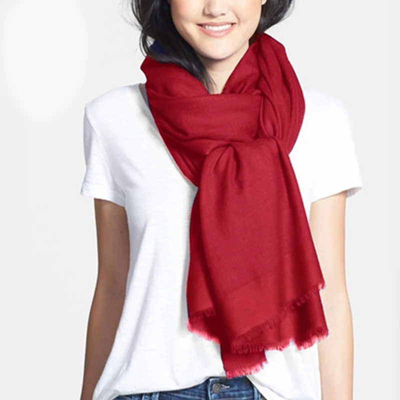 100% шарф из чистой шерсти зимний женский однотонный большой пашмины с кисточками