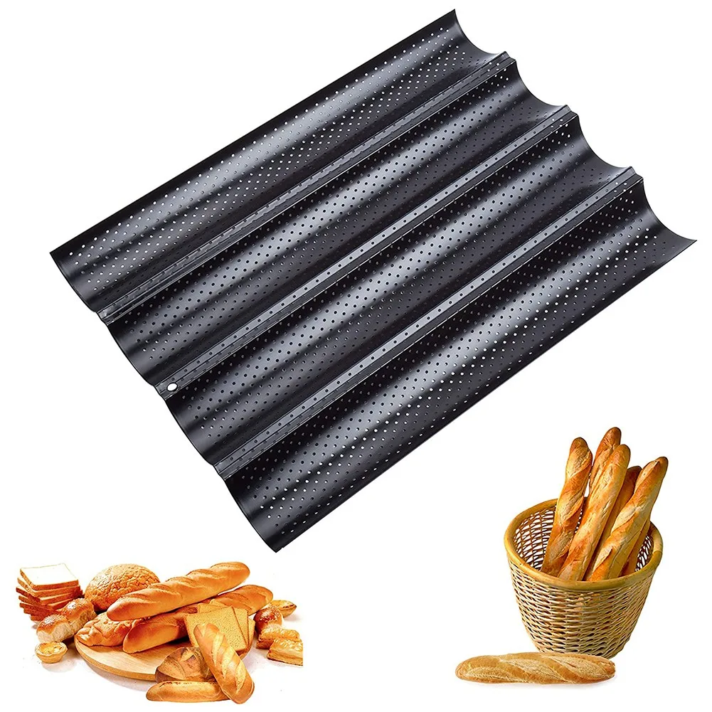 

4 Slot Baking Mould French Bread Baking Tray Baguette Mold Non-Stick 4Loaves Wave Bakeware Mould Pan Non-stick Cake Pan