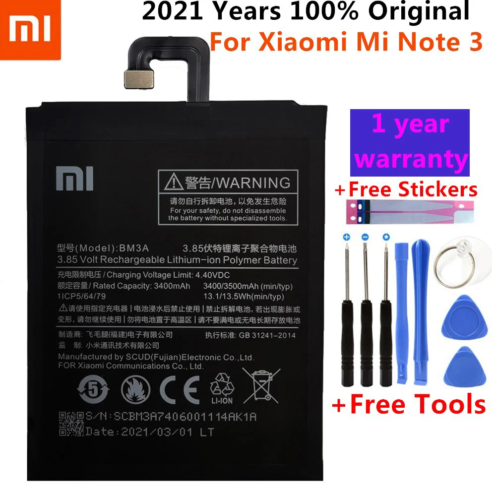 

2021 Years 100%Original BM3A For Xiaomi Mi Note 3 Replacement 3300mAh High Capacity Phone Batteries +Free Tools